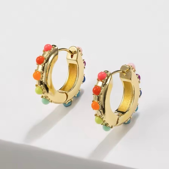 Colorful Beaded Huggie Earrings Candy hoop - Picture 3 of 5